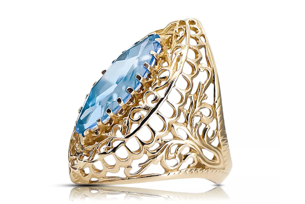 14 Karat Gelbgold Aquamarin Ring Vintage Stil vrc090y